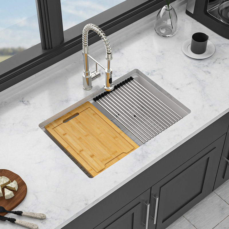 Quartz Kitchen Sink - 28X19" White Granite Composite Workstation Undermount Kitchen Sink, White