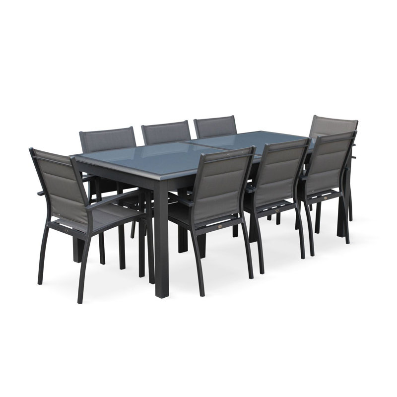 Arvinder 8 - Person Patio Dining Set with Extendable Rectangular Table , Cushions Included, Grey