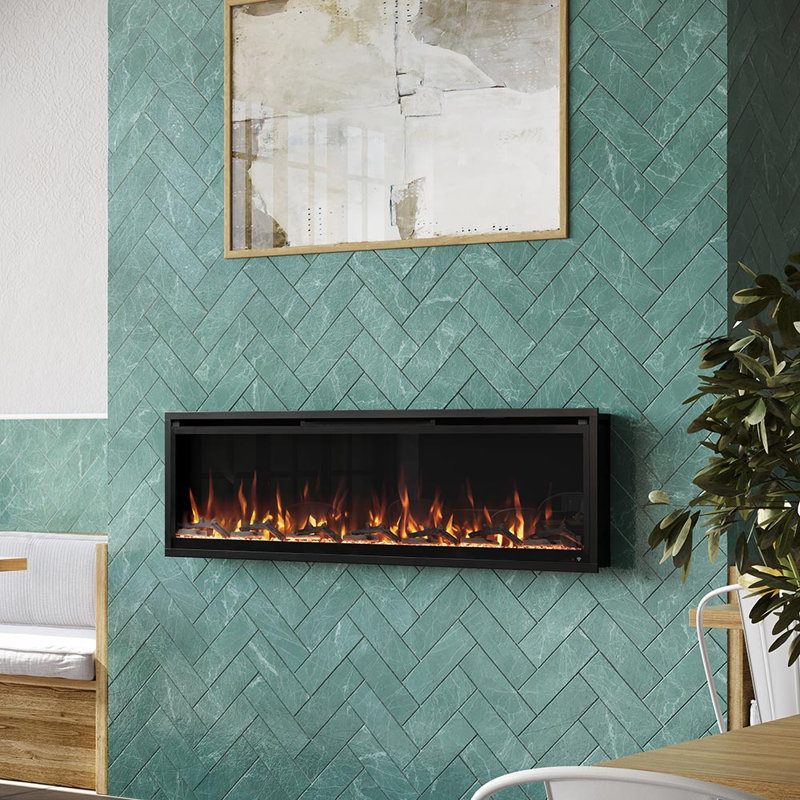 Ultra Thin Aerus Slim Recessed or Wall Mounted Electric Fireplace, Alexa/Wifi Enabled, 72" W