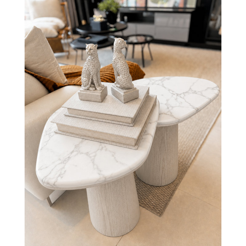 Ensemble de tables de bout gigognes 2 pièces Jade - Chêne blanc cassé et marbre Calacatta