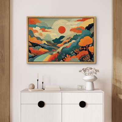 Colorful Abstract Landscape Illustration - Pictures Extra Large Framed Canvas Print Wall Art
