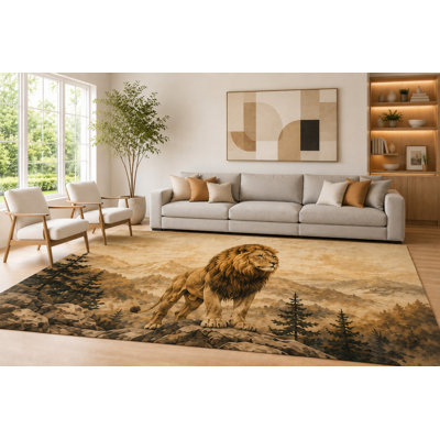"Ultra Light Weight" Large 6'7" x 9'10" Brown and  Beige Mountain Lion Area Rug for Living Room, Soft Low Pile Carpet with Non-Slip Silicone Backing, Decor for Bedroom Dining Room and Home Office
