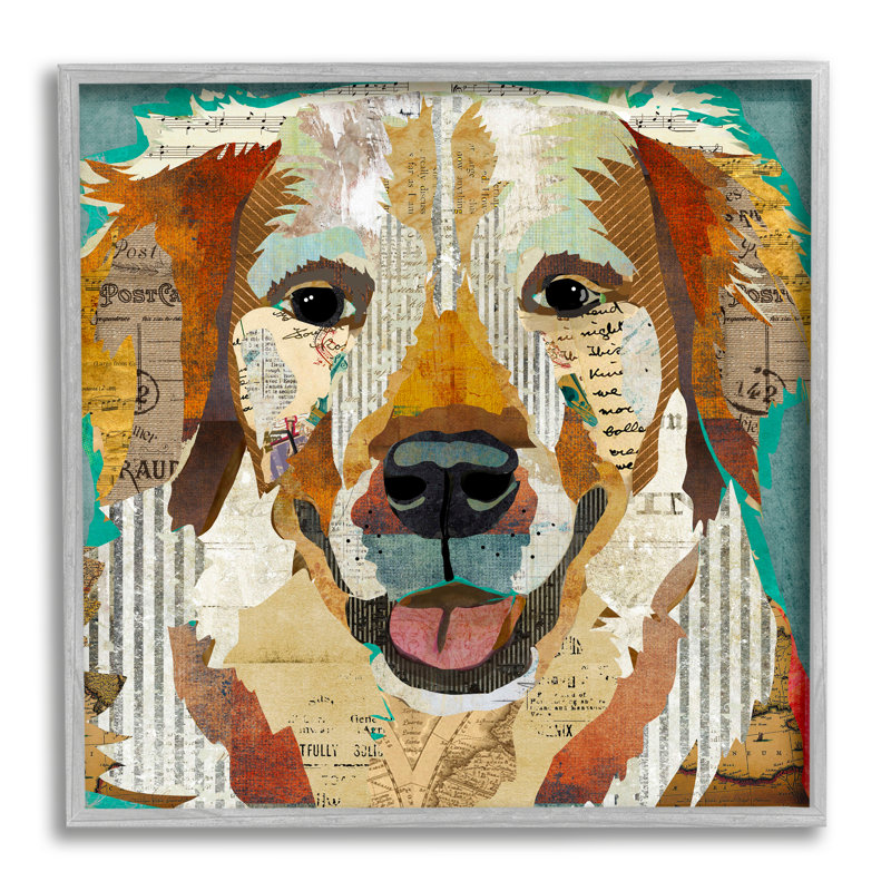 «Layered Dog Animal Ephemera Patchwork» par Traci Anderson - cadre flottant, impression sur bois, Estampe numérique Farmhouse