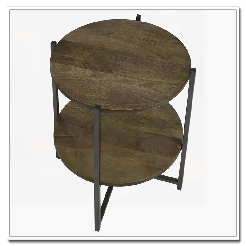 Table d'appoint naturelle et bronze industriel avec tablette inférieure