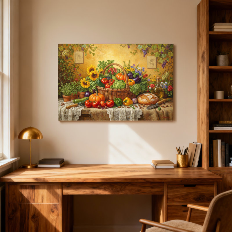 Scène de jardin mode panier de légumes frais nature morte, H 12 po x l 18 po