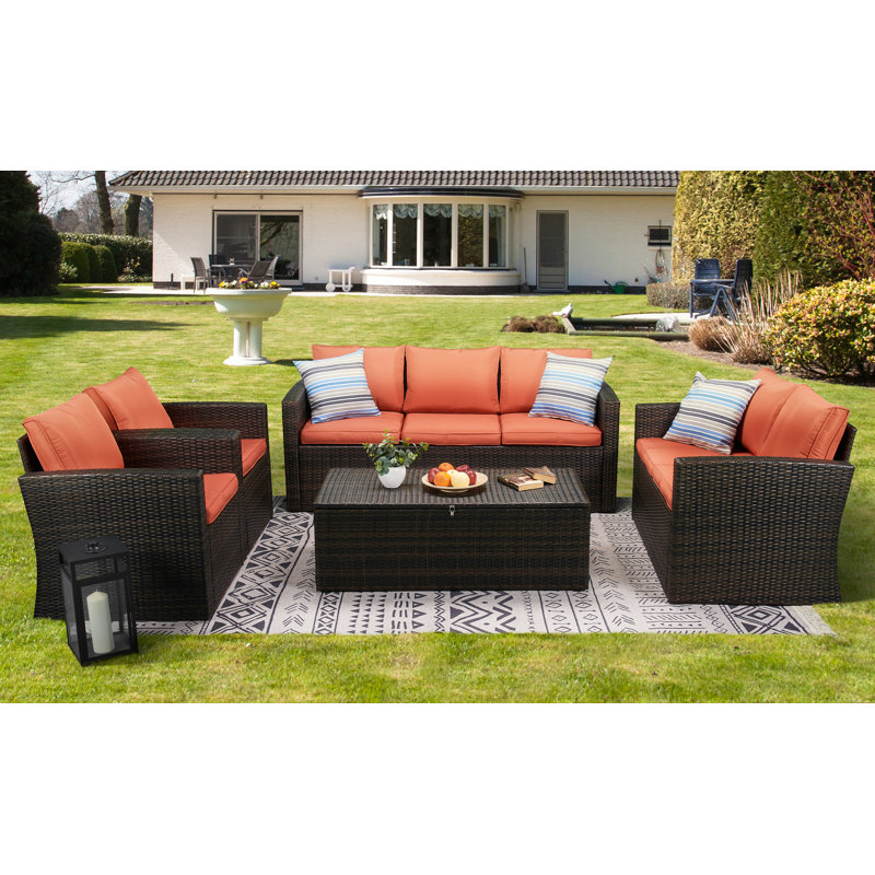Barrada 7 - Person Patio Conversation Set with Cushions, Orange