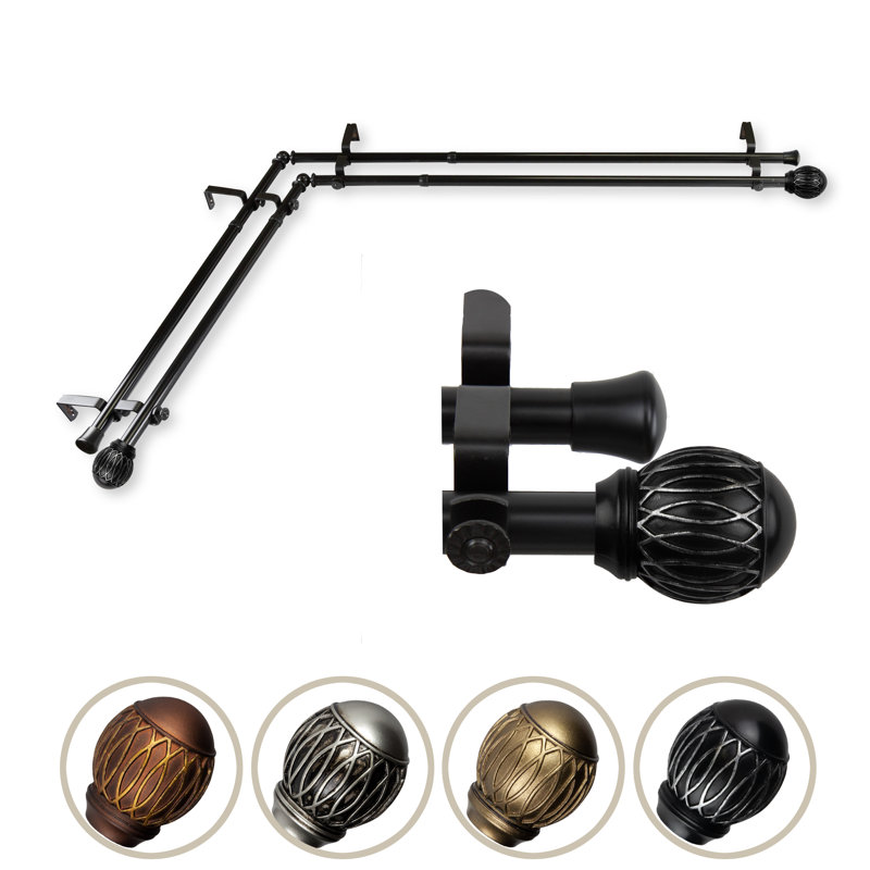 Tyoma Steel Adjustable 0.81'' Double Curtain Rod, 28" - 48", Black