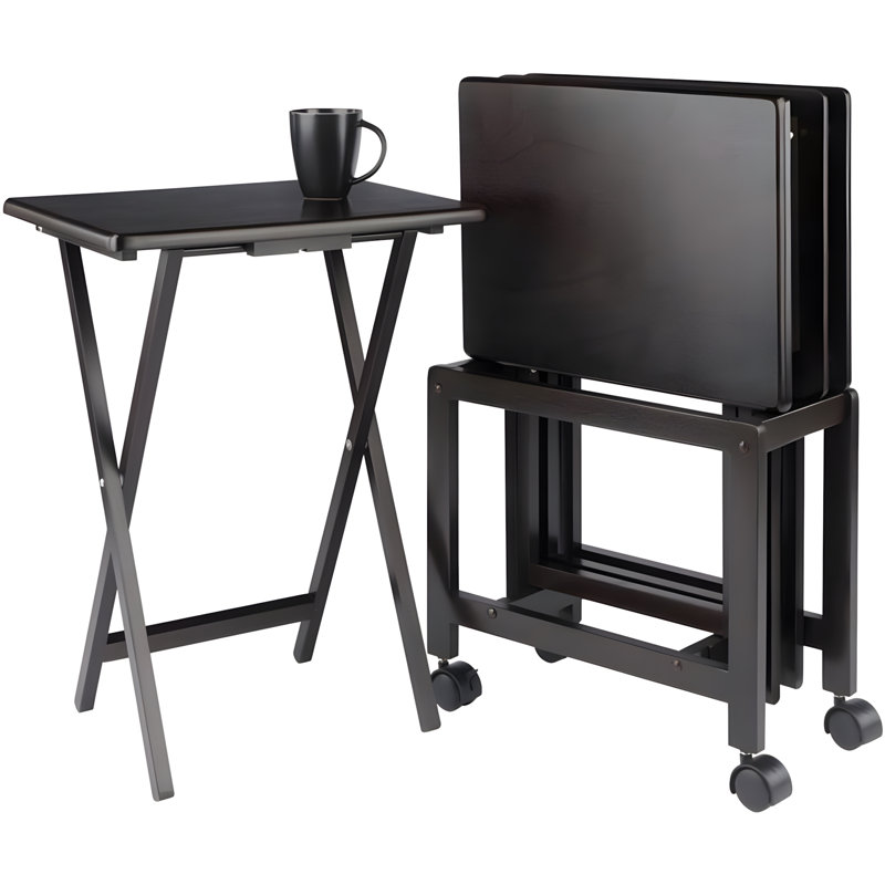 Wood Allen Folding Coffee Table With Rolling Cart - 19"W X 14.5"D X 25.9"H