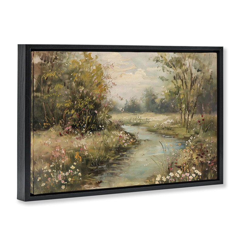  Spring Stream Landscape Framed Floater Canvas by LSR Design Studio, 21" H x 31" W, Jet Black Floater Frame