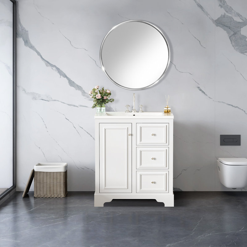 Armoire de salle de bain avec lavabo en céramique, Blanc
