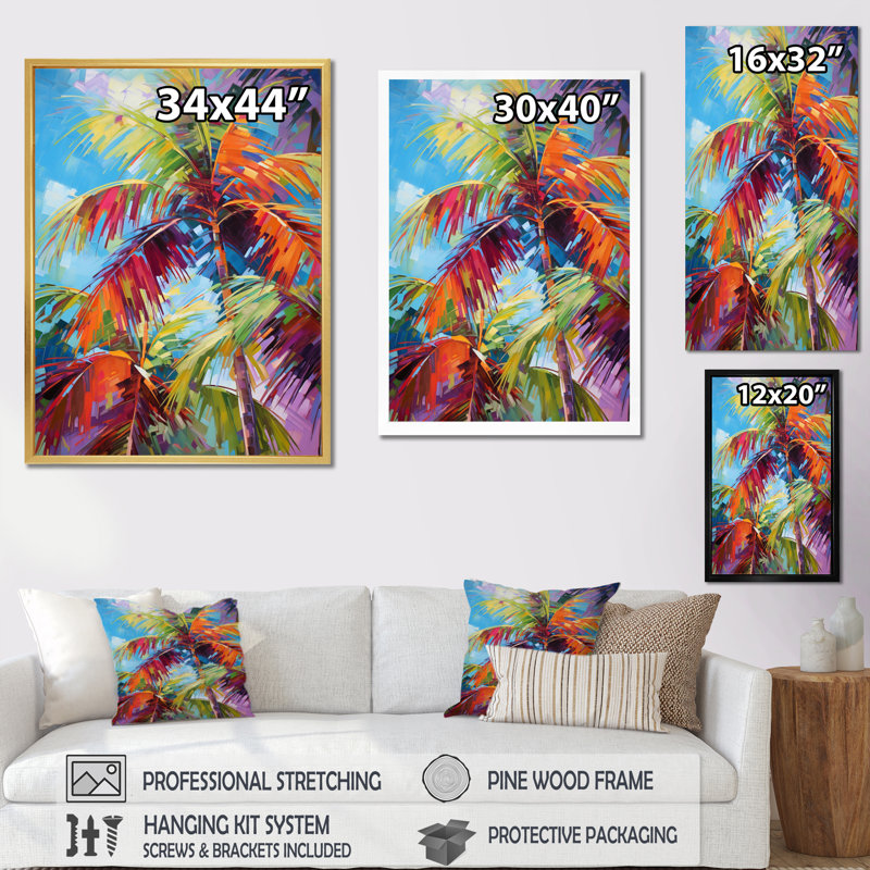 Millart Popart Palm Trees II - Palmiers et palmiers, reproduction d'art encadrée, H 20 po x l 12 po, Cadre photo unique, Noir