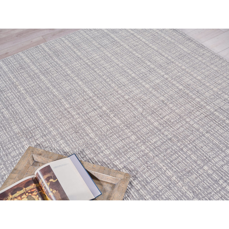 Gray and Ivory Hand-Knotted Wool Rectangular Rug
