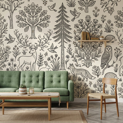 Woodland Wallpaper Forest Toile Removable Wall Decor