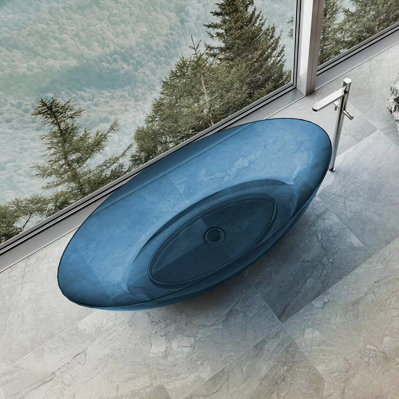 67 Inch Transparent Double Ended Solid Surface Freestanding Tub - Blue