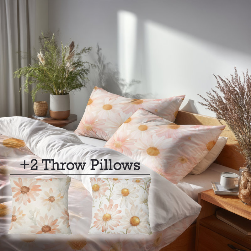 Ensemble de literie pour fille 5 pièces Flowers - Ensemble de housse de couette et coussin décoratif