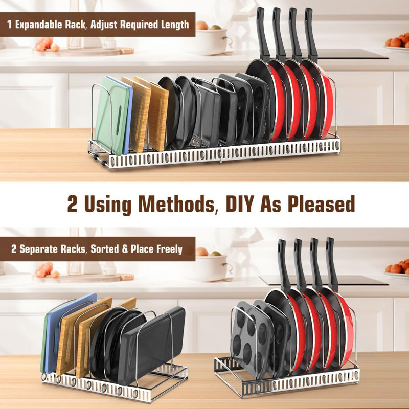 Cutting Board Organizer Rack, Expandable Baking Tray And Cookie Sheet Organizer With 14 Adjustable Dividers, Bakeware Muffin Tin Cupcake Pan Storage Organizer For Cabinet