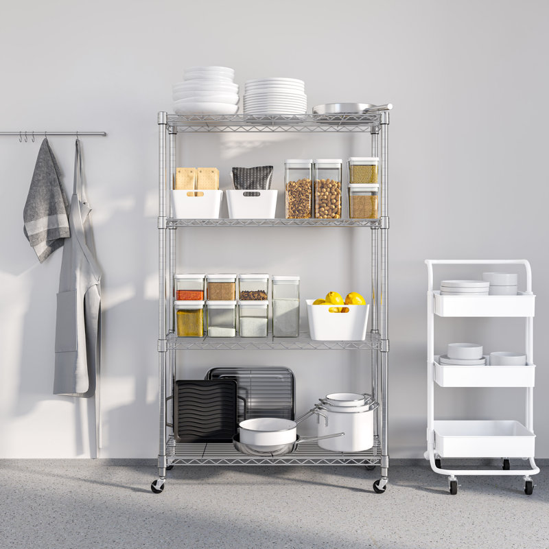 Étagère en acier à hauteur réglable avec roulettes, H 56,5 po x l 36 po x P 14 po, gris