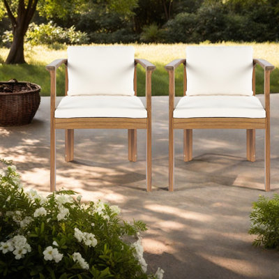 Ensemble de 2 chaises de patio Comfort, ensemble de salle à manger d'extérieur moderne en bois d'acacia