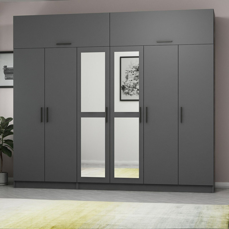 Elina Manufactured Wood Wardrobe, Black, 255cm H x 270cm W x 52cm D