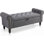 Banc de rangement rembourré 51 po avec capitonnage à boutons et accoudoirs roulés, charnière de sécurité, repose-pieds en lin pour le lit, le vestibule, le salon, le placard
