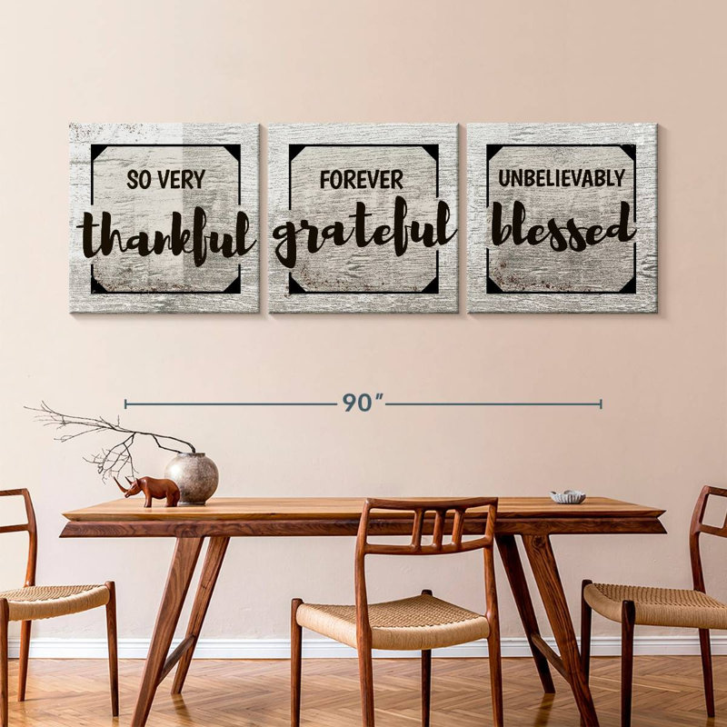 «Thankful Grateful Blessed II», 3 pièces, H 36 po x l 110 po x P 1,25 po