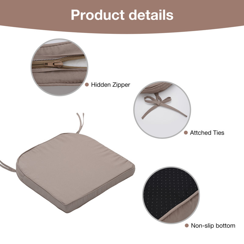 Outdoor Dining Chair Seat Cushion, Solid Square Seat Pads Replacement, Patio Seat Chair Cushions (Set of 4), khaki