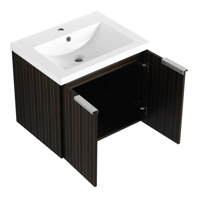 Meuble de salle de bain avec lavabo en résine de 61 cm (24 pouces), meuble à double porte, meuble-lavabo élégant offrant une grande capacité de rangement.