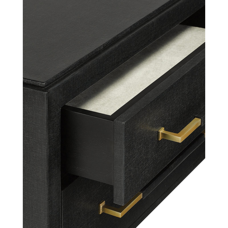 Verona 28'' W Nightstand, Black Lacquered Linen/Champagne