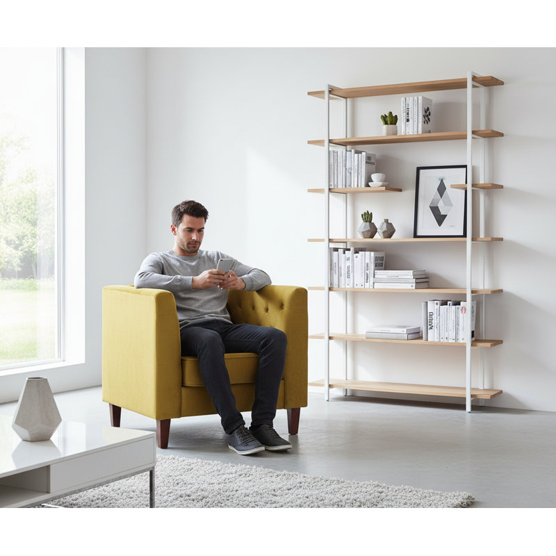 Fauteuil carré en velours, Jaune/vert