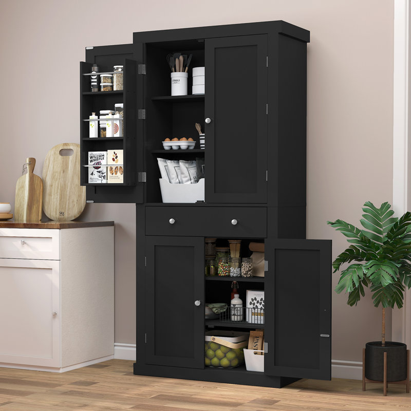 Joele 72” Pantry Cabinet, Kitchen Pantry Cabinet with 6 Doors Shelves & 1 Drawer, Kitchen Cabinets with 4 Door for Dinging Room, Living Room