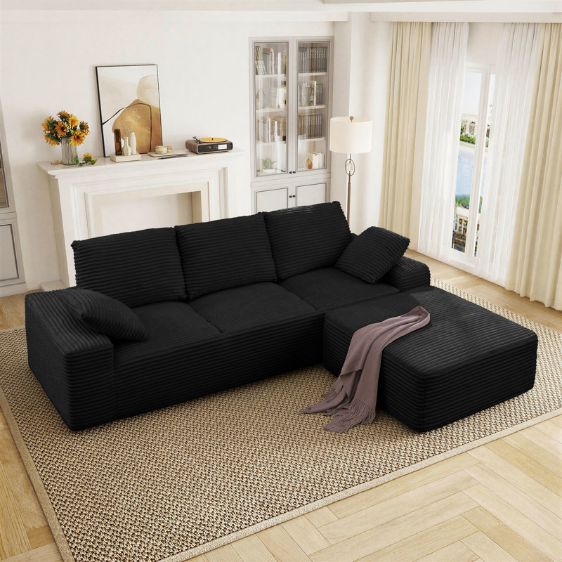 Boneless 103.5" Cloud Sectional Boneless Sofa Modern L Shaped Corduroy Modular Compression Couch With Ottoman, No Assembly Required