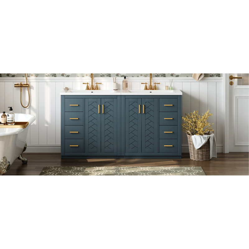 Meuble-lavabo de 30 pouces avec lavabo en céramique, structure en bois massif, tiroirs polyvalents, portes à fermeture en douceur, armoire imperméable pour rangement de 30 po et panneaux, armoire dissimulée coulissante, style moderne