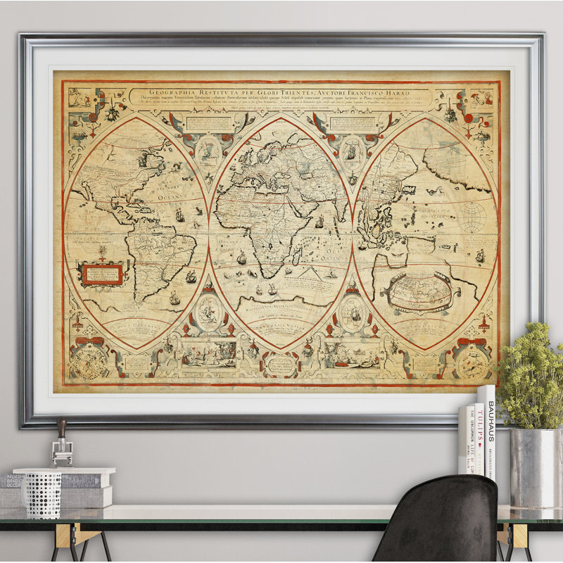 « rétro carte du monde iii », impression, H 18 po x l 27 po x P 1,5 po, Cadre argenté
