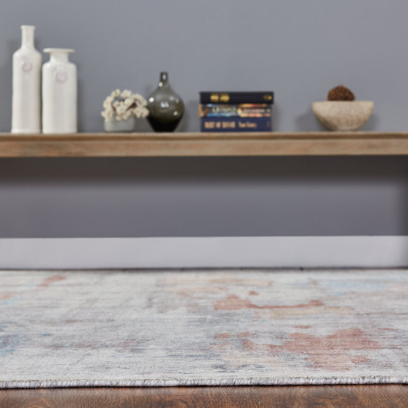 Abstract Area Rug, Tan/Blue/White, Rectangle  7'6" x 9'6"