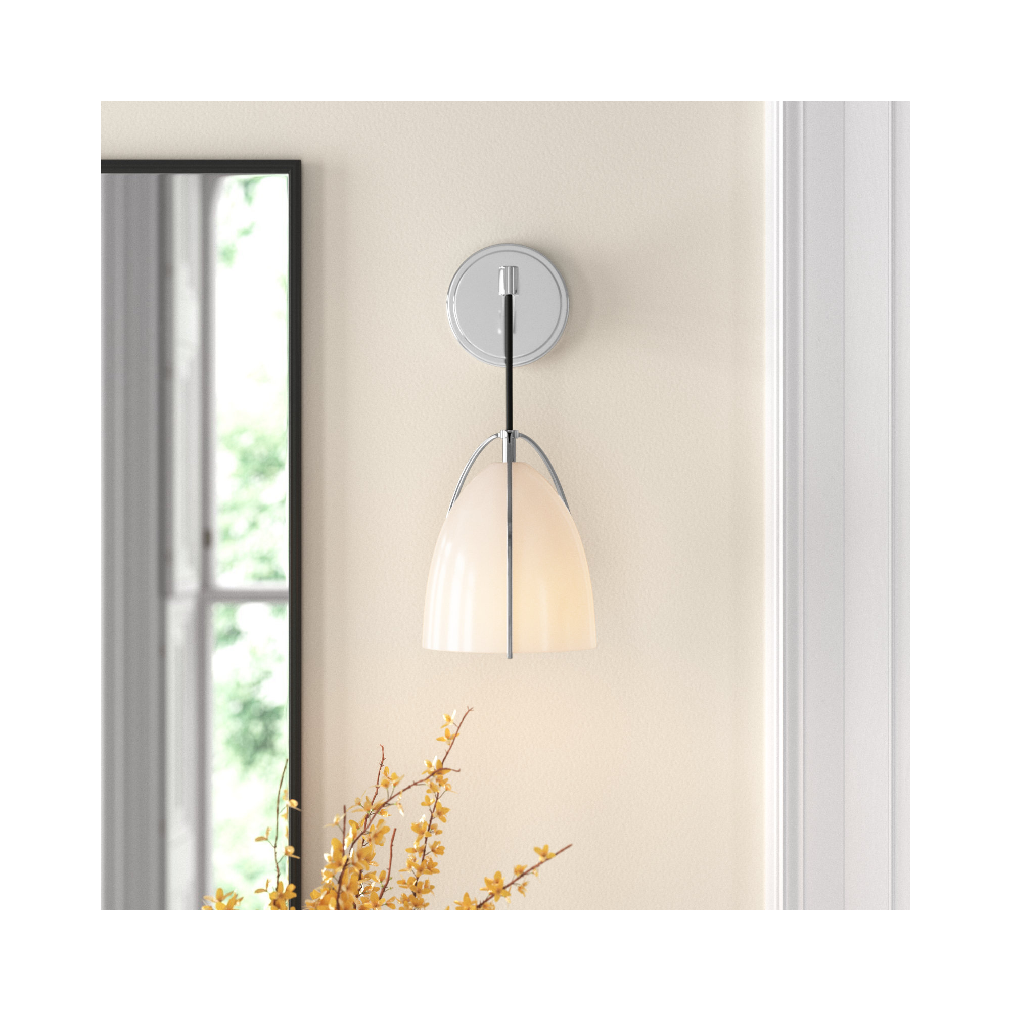 Nikki Single Dimmable Bath Sconce, Chrome, Steel Matte White, No