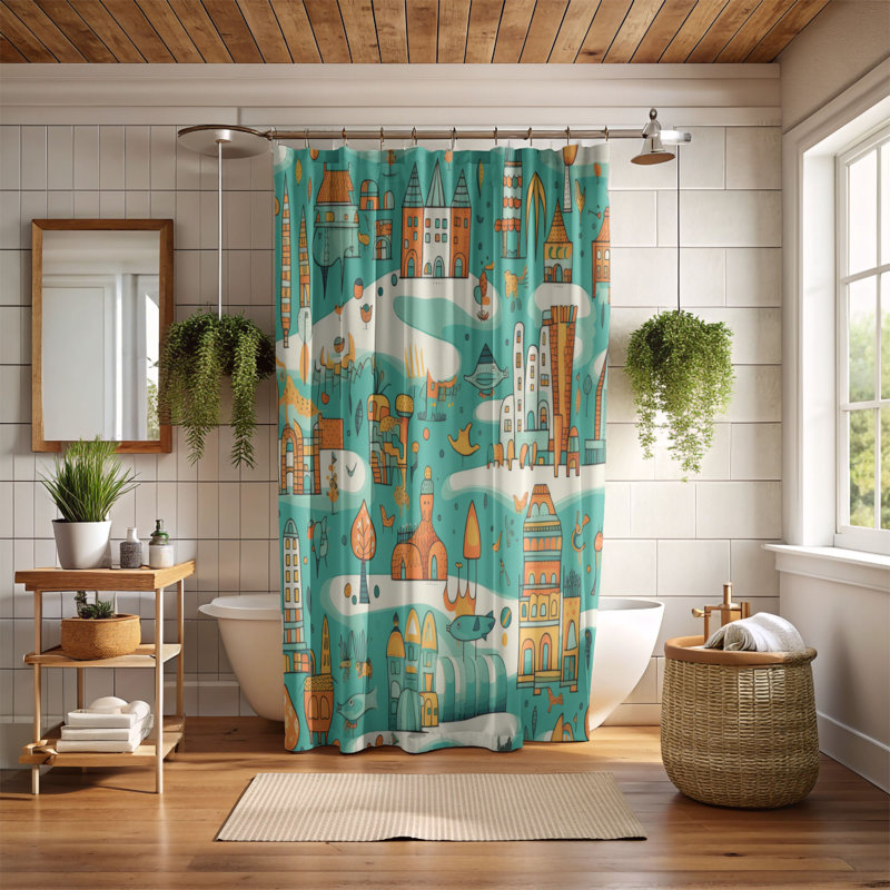 Spry Town - Premium Shower Curtain, 74"H x 71"W