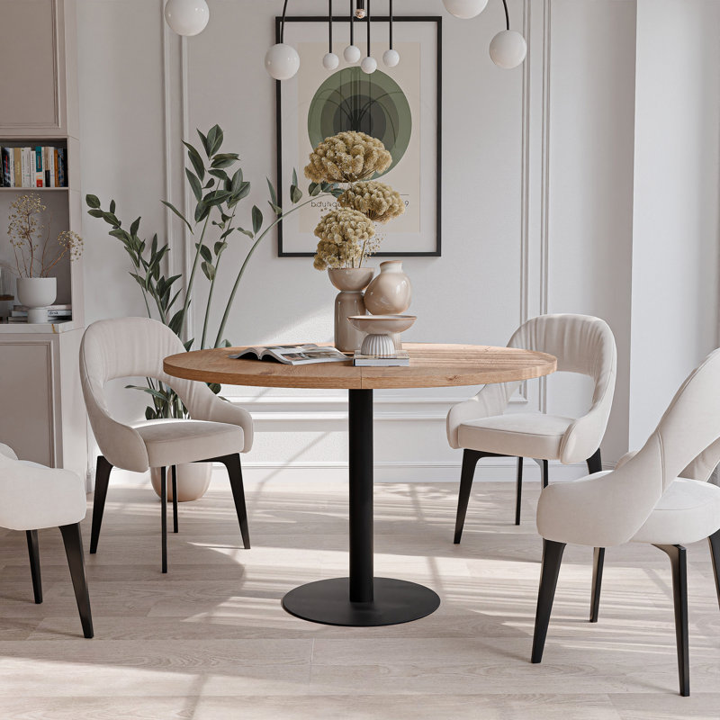Extendable Round Dining Table, Black, Lefkas Oak