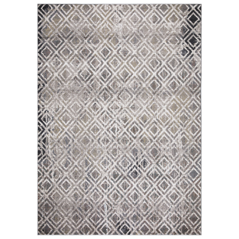 Diamant beige géométrique usé / fondu beige, Rectangle 6 pi 7 po x 9 pi 3 po