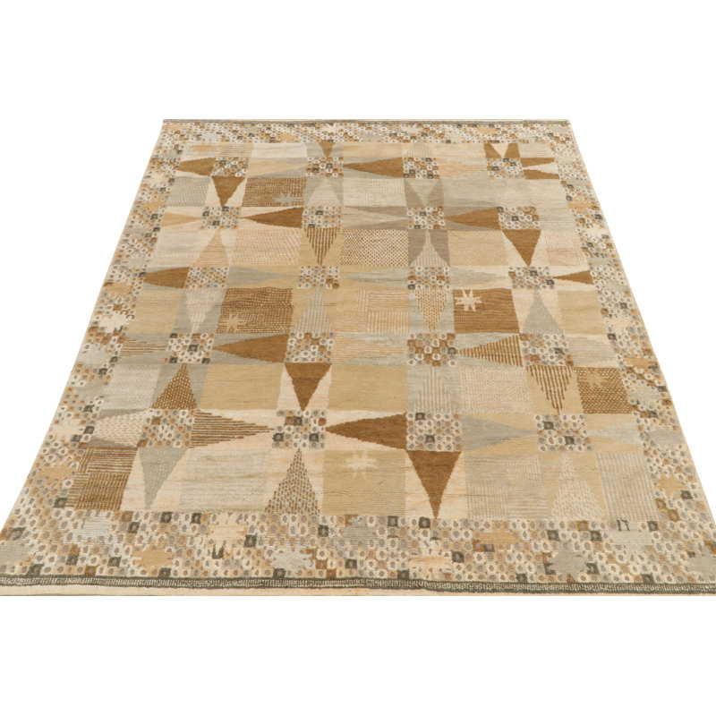 Scandinavian Hand Knotted Wool Geometric Area Rug, Rectangle 10' x 14'