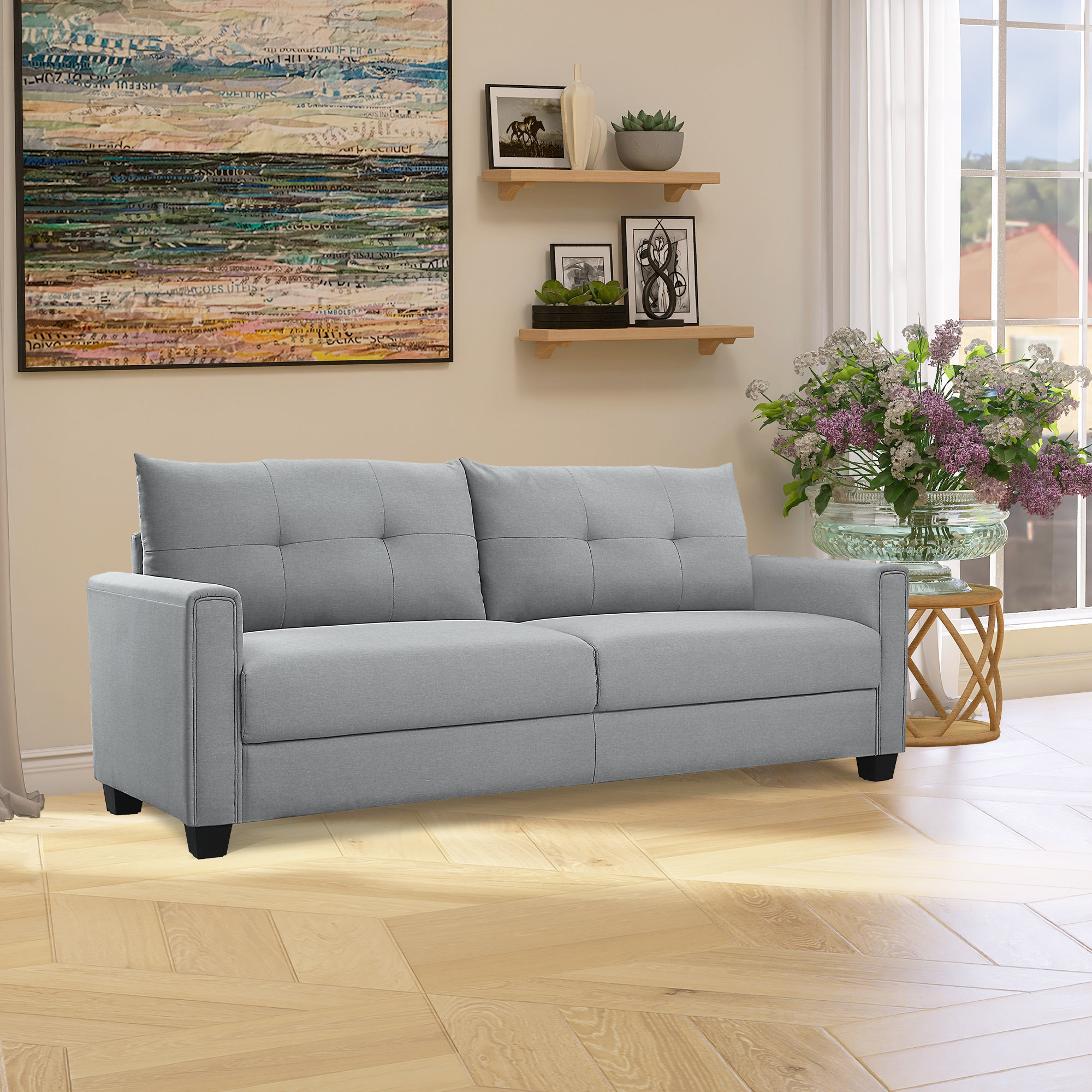 88 Luxury Modern Sofa for Living Room, Fabric Couch with Solid Wood Frame, Removable Sofa Cushion and Detachable Sofa Cover Latitude Run Fabric: bei