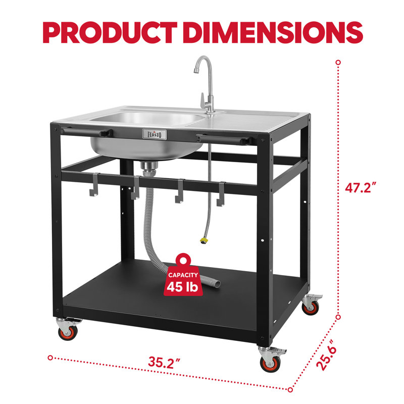 Chariot de barbecue extérieur 35 po avec évier et couvercle en acier inoxydable Feasto
