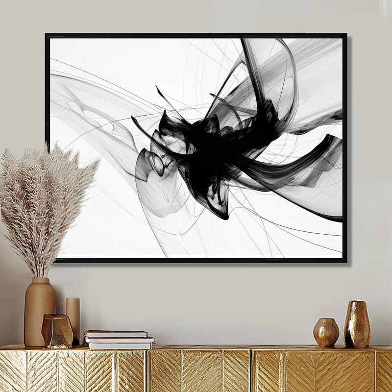 Reproduction d'art mural abstrait monochrome noir et blanc, H 24 po x l 32 po x P 1 po, Toile avec cadre flottant noir