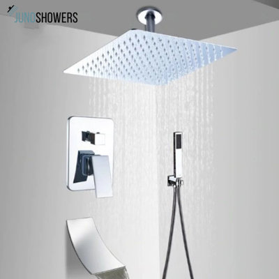 Ensemble de douche mural à une poignée avec valve de douche en céramique Juno Gold