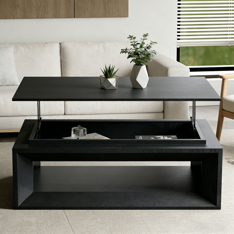 Table basse à plateau relevable 43,3 po avec rangement, Noir