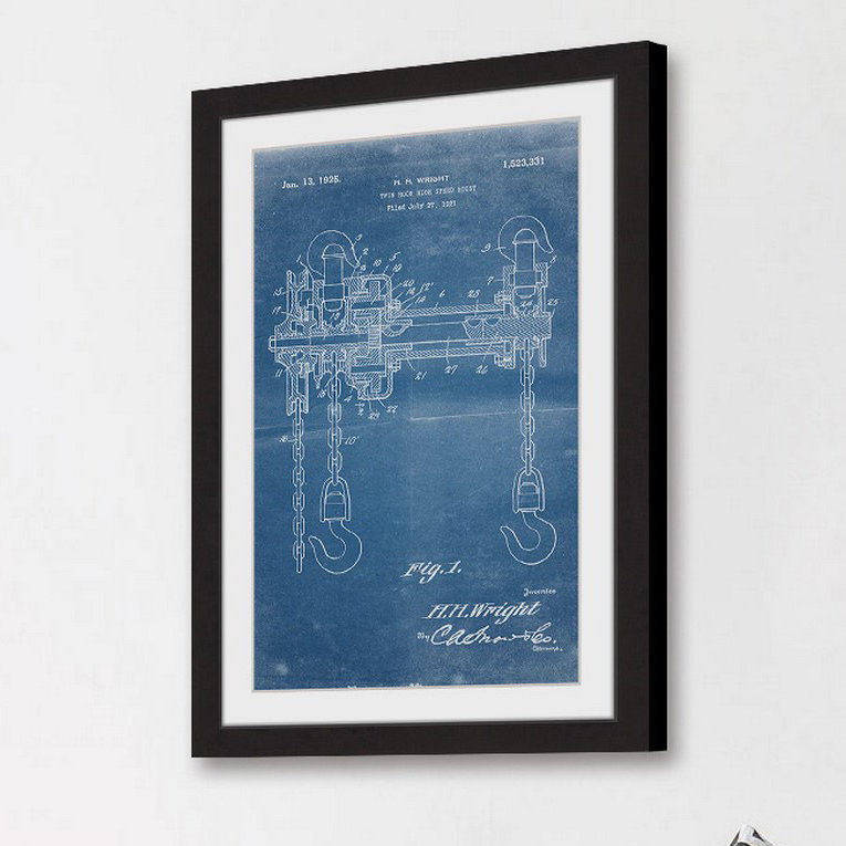 « treuil 1921 blueprint » par steve king, reproduction d’art encadrée, H 18 po x l 12 po x P 1,5 po