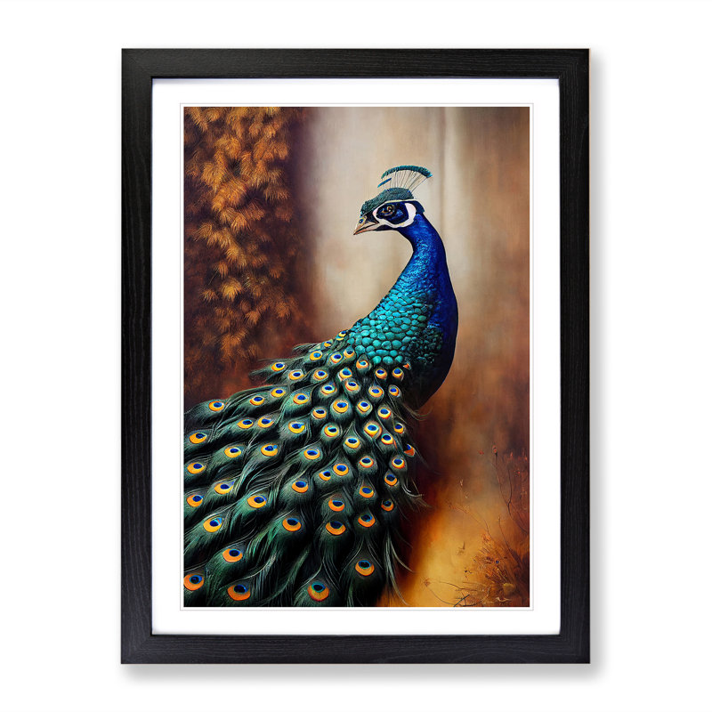 Peacock View No.1 - Wall Art, Black Framed Paper, 66cm H x 48cm W, White