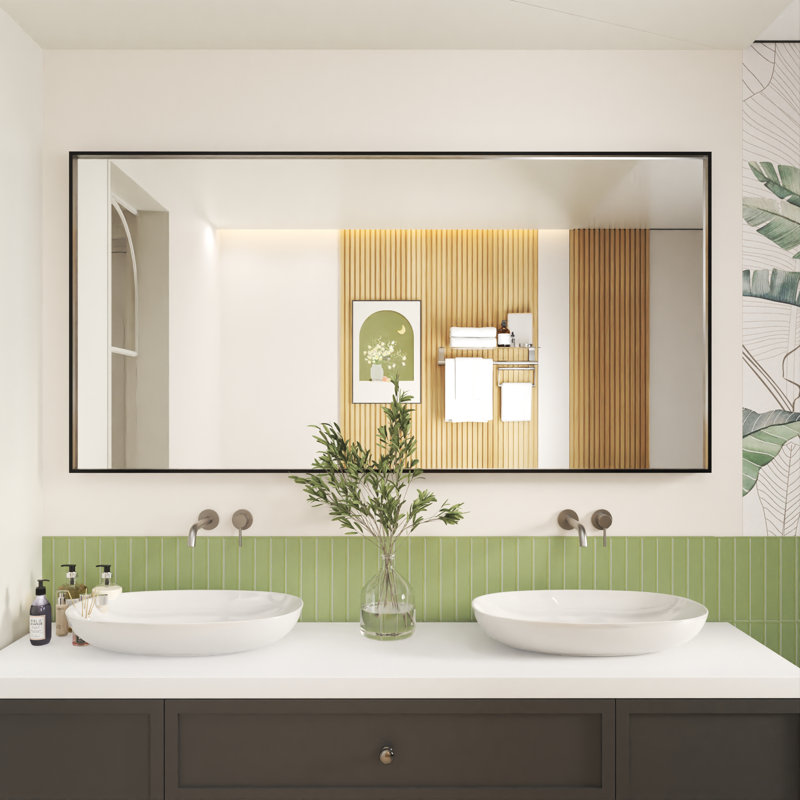 Aluminum Right-Angle Framed Mirror Stylish For Elegant Home Decor, Rectangle, 72" x 32" 