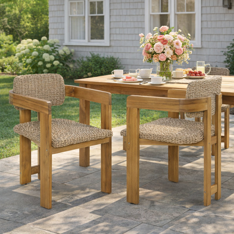 Chaises de salle à manger robustes pour patio, fauteuils rustiques en bois d'acacia et rotin pour la maison