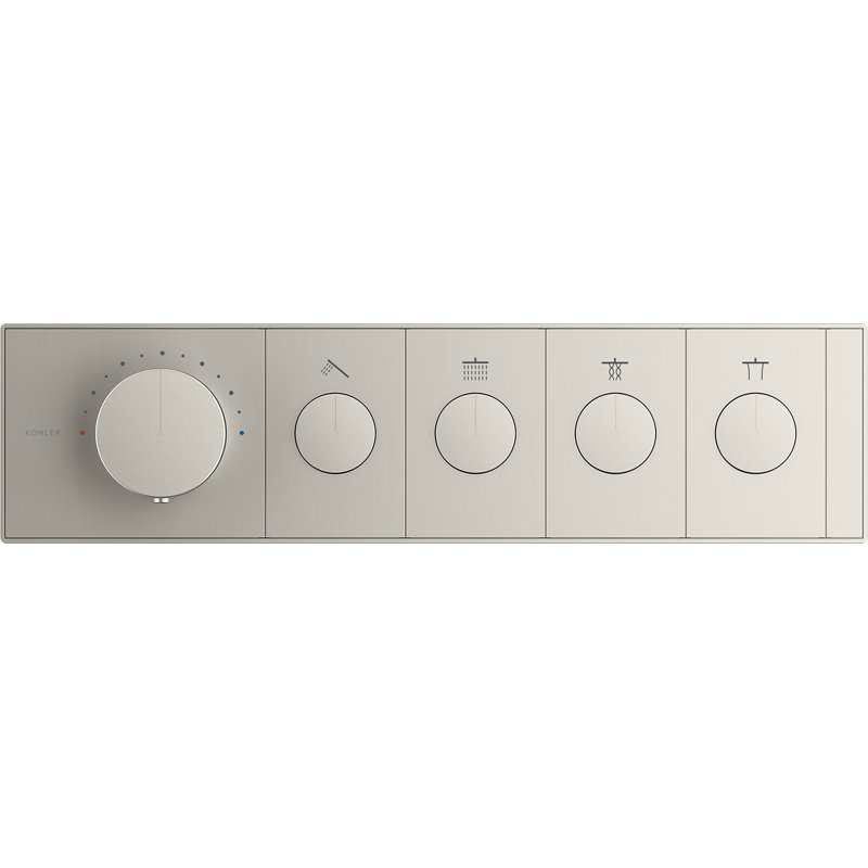 Anthem Four-Outlet Thermostatic Valve Control Panel With Recessed Push-Buttons, Silver