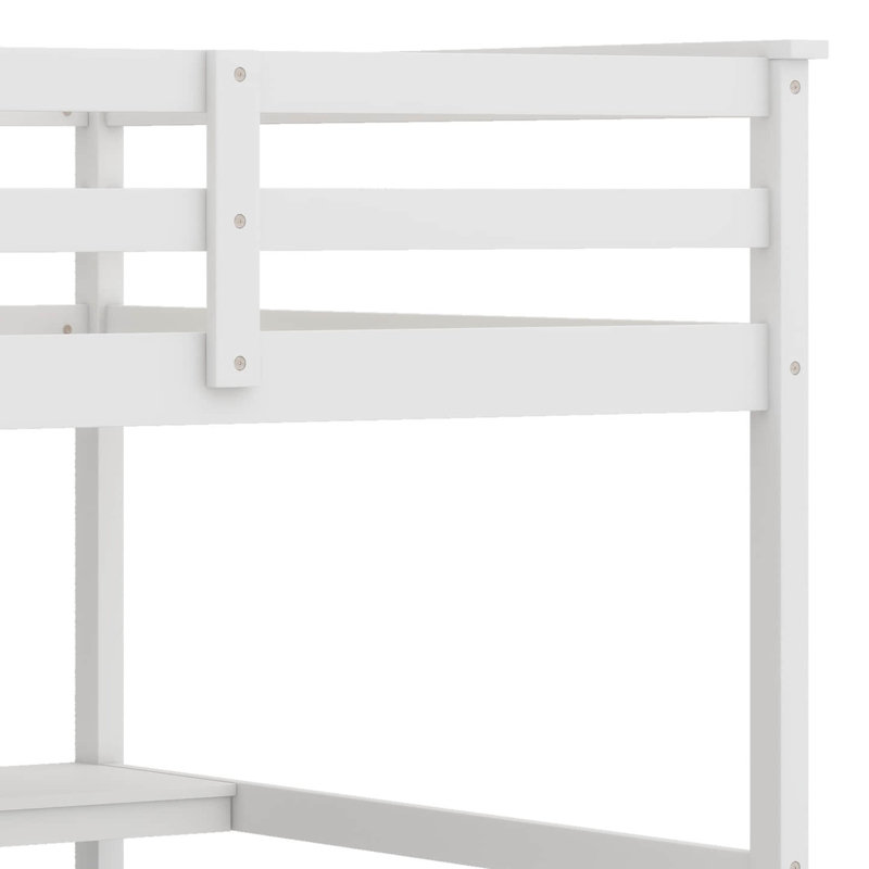 Multifunction Wooden Loft Bed With Desk And Shelves,Two Built-In Drawers, Full, White